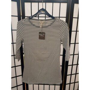 Matilda Jane Top Grey & White Size XS Striped 3/4 Sleeve Knit Round Neck Blouse